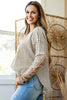 Khaki Stripe Thermal Knit Drop Shoulder Casual Top