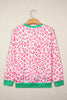 Khaki Leopard Polka Dot Colorblock Trim Long Sleeve Top