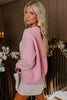 Pink Merry Candy Cane Puffy Knit Crew Neck Sweater