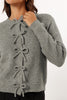 Philippine Gray Ribbed Knit Bow Front Buttoned Cardigan