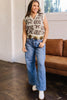 Brown Western Horseshoe Bow Printed V Neck Loose Sweater Vest