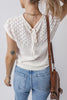 White Eyelet Knit Tied Back Short Sleeve Sweater