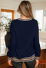 Parchment Varsity Contrast Striped Trim V Neck Sweatshirt