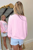 White Floral Bow Decoration Drop Shoulder Long Sleeve Top