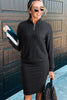 Black Ribbed Zip Stand Neck Drop Shoulder Pullover Bodycon Skirt 2pcs Set