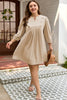 Parchment Notched Neck Scallop Detail Plus Size Mini Dress