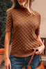 Straw Yellow Fish Scale Textured Knit Ribbed High Neck Short Sleeve Sweater
