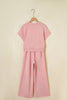 Light Pink Solid Color Loose Tee Drawstring Wide Leg Pants 2pcs Outfit