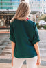 Evergreen Contrast Plaid Patchwork V Neck Half Sleeve Blouse