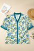 Sky Blue Plus Size Frilled V Neck Short Sleeve Floral Blouse