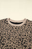 Khaki Leopard Textured Ribbed Trim Plus Size Long Sleeve Top