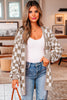 Brown Checkered Open Front Drop Shoulder Cardigan