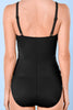 Black Beaded Spaghetti Straps Ruched Overlapped Colorblock One Piece Swimsuit