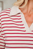 Red Stripe Cropped Collared Drop Shoulder Pullover and Bubble Mini Skirt Set
