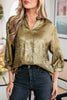 Gold Metallic Split Neck Half Sleeve Blouse