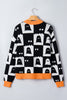 Black High Neck Drop Shoulder Geometric Print Sweater