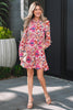 Red Fall Flower Print Long Sleeve Mini Dress