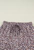 Khaki Leopard Ribbed Long Sleeve Top Drawstring Shorts 2pcs Outfit