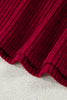 Racing Red Ribbed V Neck Contrast Ribbon Bow Back Drop Shoulder Long Sleeve Top