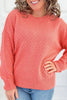 Coral Paradise Drop Shoulder Ribbed Knit Long Sleeve Sweater