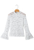 White Lace Crochet Bell Sleeve Mock Neck Blouse
