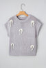 Light Grey Bowknot Applique Cap Sleeve Sweater