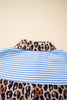 Sky Blue Striped Leopard Print Patchwork Button Up Womens Shirt