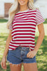 Red Stripe Patchwork Round Neck T Shirt