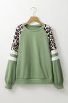 Black Leopard Print Colorblock Raglan Sleeve Sweatshirt