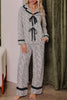 Brown Leopard Print Bow Knot Patchwork Long Sleeve Lounge Set