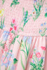 Pink Floral Print Contrast Trim Self-tie Straps High Waist Midi Dress