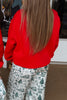 Fiery Red MERRY/CHRISTMAS Reversible Print Mock Neck Baggy Pullover Sweatshirt
