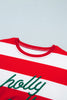 Red Stripe holly jolly Letter Embroidered Pullover Sweatshirt