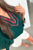 Evergreen Contrast Plaid Patchwork V Neck Half Sleeve Blouse