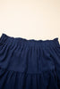 Navy Blue Plus Size Frilled Elastic Waist Lace Trim Boho Ruffled Shorts