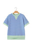Pink Stripe Contrast Trim Loose Short Sleeve Top