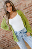 Spinach Green Oversize Crochet Knit Open Cardigan