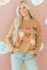 Straw Yellow Plaid Floral Heart Stitched Exposed Seam Mineral Wash Sweatshirt