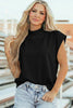 Black Solid Color High Neck Cap Sleeve Loose Top