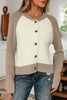 White Color Block Ribbed Knit Button Down Sweater Cardigan