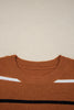 Brown Stripe Striped Ribbed Edge Drop Shoulder Sweater