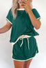 Evergreen Colorblock Edge Drop Shoulder T Shirt and Skirt 2Pcs Set