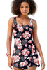 Black Floral Print Twisted Hollowed Back Swim Dress