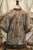 Brown Plus Size Leopard Print Crinkled Colorblock Patchwork V Neck Blouse