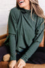 Green Stripe High Neck Dropped Shoulder Long Sleeve Casual Top