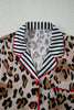 Khaki Plus Leopard Print Contrast Piping Striped Patchwork 2pcs Long Pajama Set