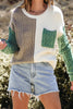 Gold Flame Colorblock Patched Pocket Drop Shoulder Sweater