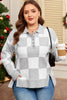 Gray Plus Size Checkered Pattern Button Polo Collar Split Sweater