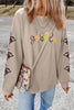 Smoke Gray Corded Ribbed Thanksgiving Turkey Sequin Patched Sleeve gobble Baggy Sweatshirt