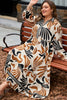 White Plus Size Abstract Print Contrast Collar Split Neck Shift Long Dress